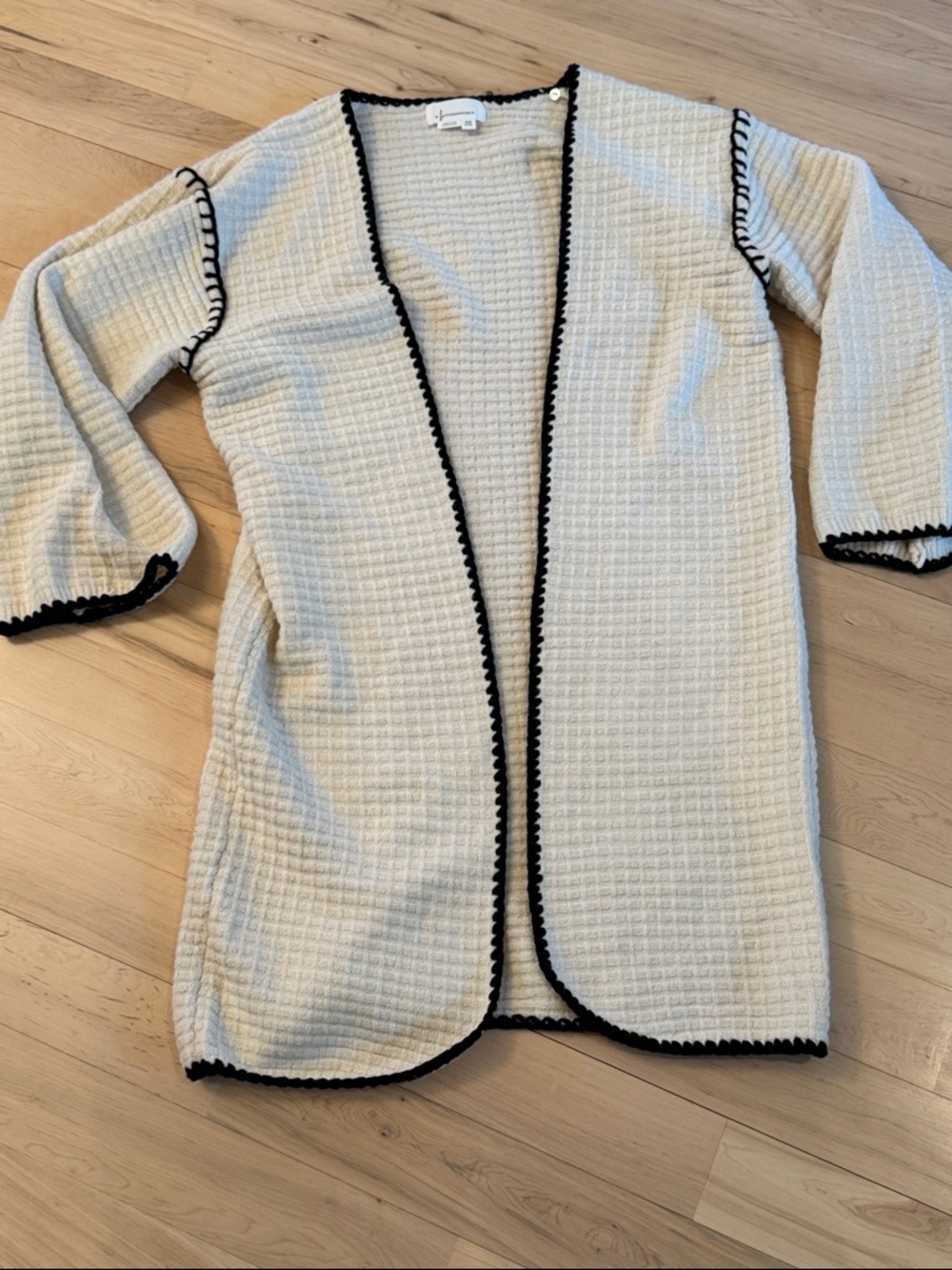 Anthropologie white and black whipstitch cardigan sweater-waffle knit texture-OS